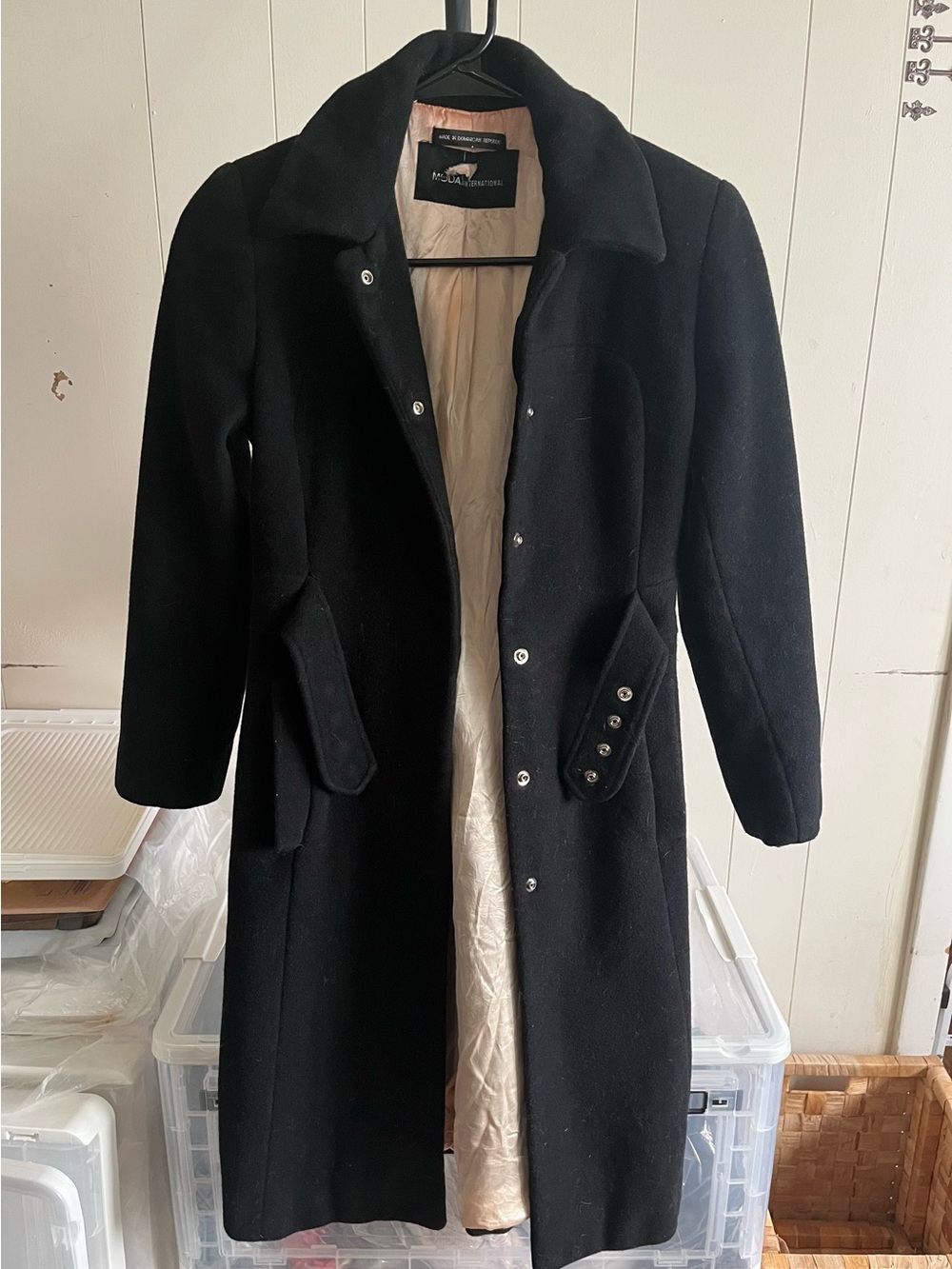 R&M Richards Black Trench Coat with Cream Lining